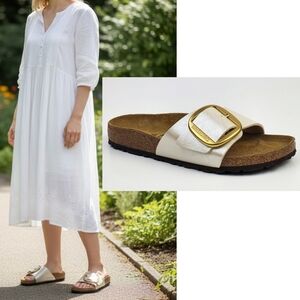 NWT Birkenstock Madrid big buckle sandals graceful pearl white bohemian beach